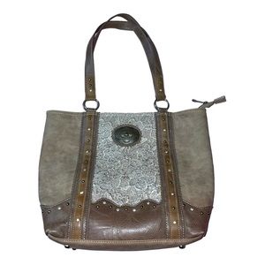 Justin Boots Concealed Weapon Gun Purse Tote Double Strap Leather Lace Studs